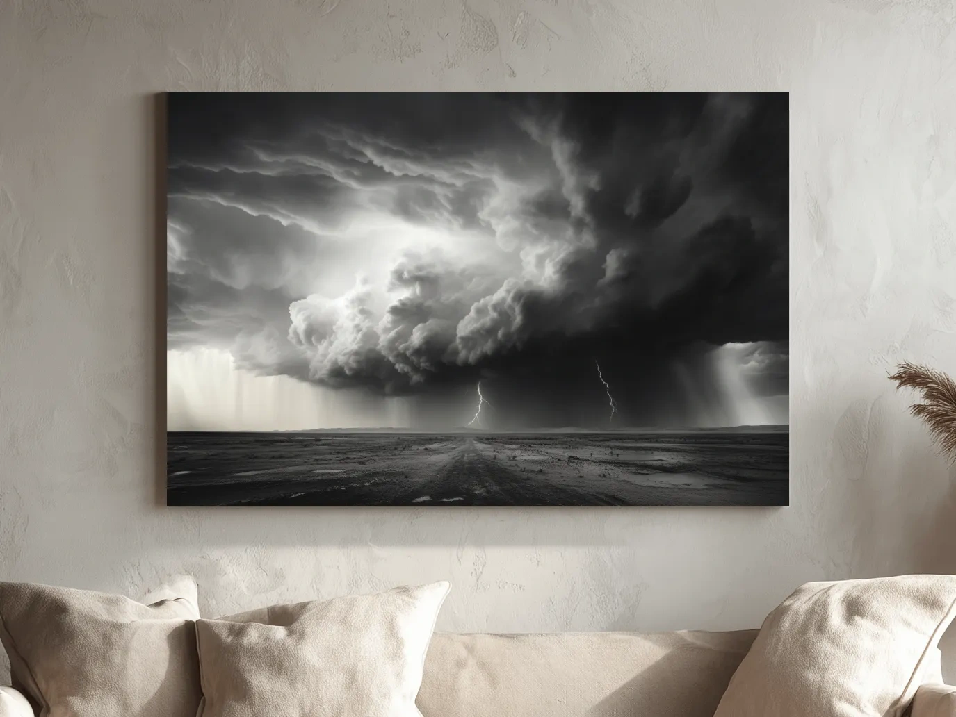 Moody Monochrome Thunderstorm Lightning Landscape - Dramatic Storm Cloud Wall Art