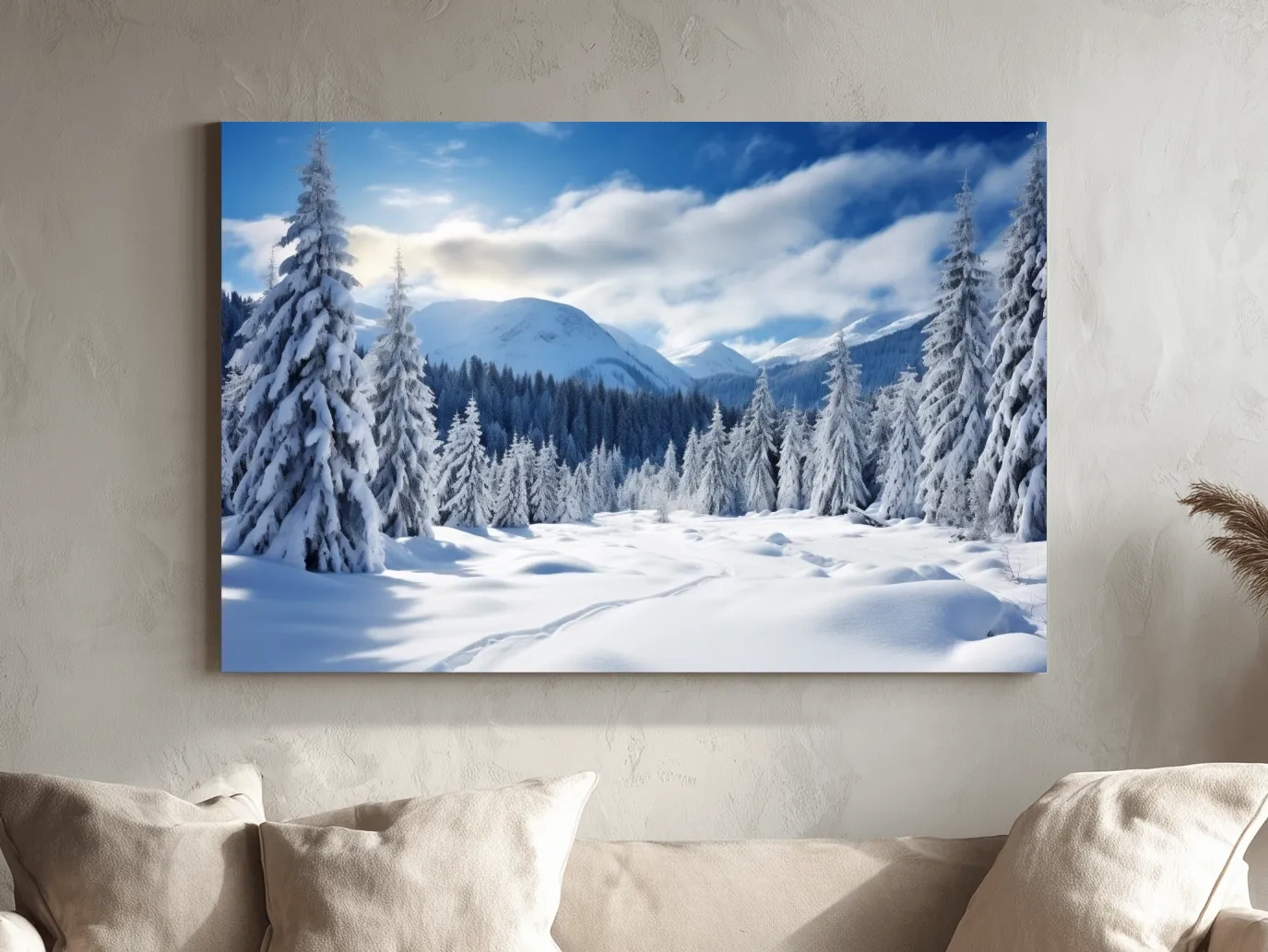 Snowy Alpine Mountain Forest Landscape - Winter Wilderness Photographic Wall Art