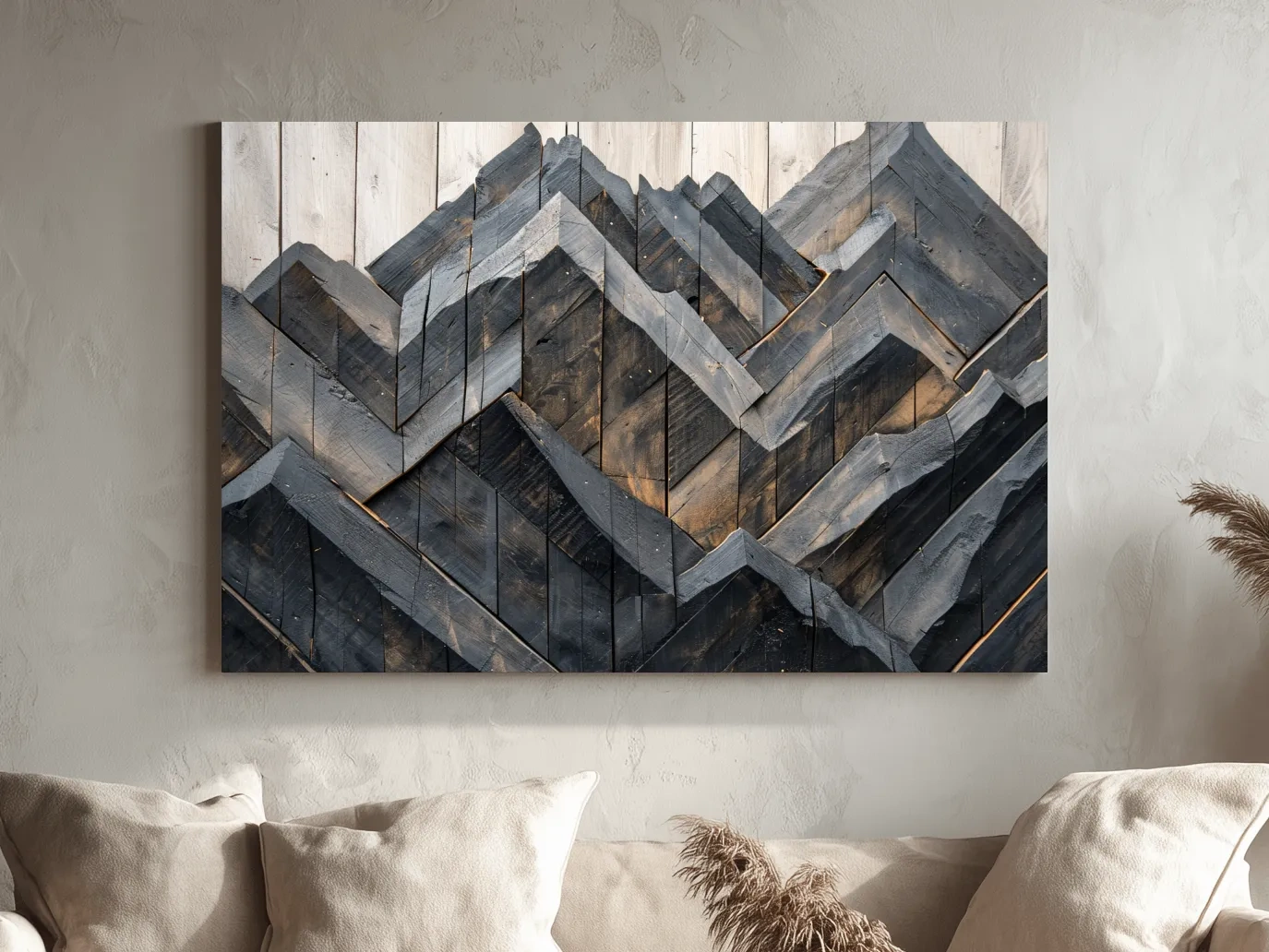 Geometric Wood Mountain Mosaic - Modern Rustic Landscape Wall Art