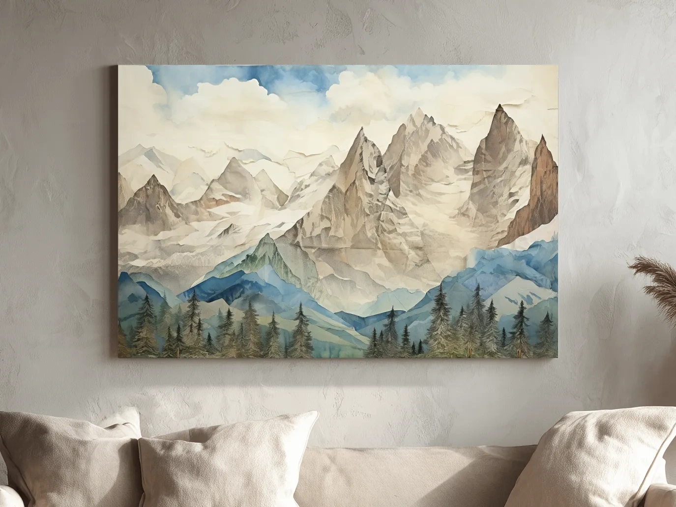 Misty Paper Cut-out Alpine Mountain Range - Serene Forest Landscape Wall Art