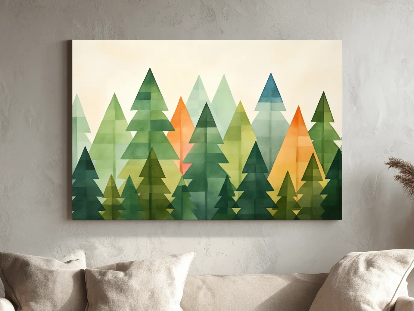Geometric Watercolor Pine Forest Landscape - Modern Scandinavian Nature Wall Art