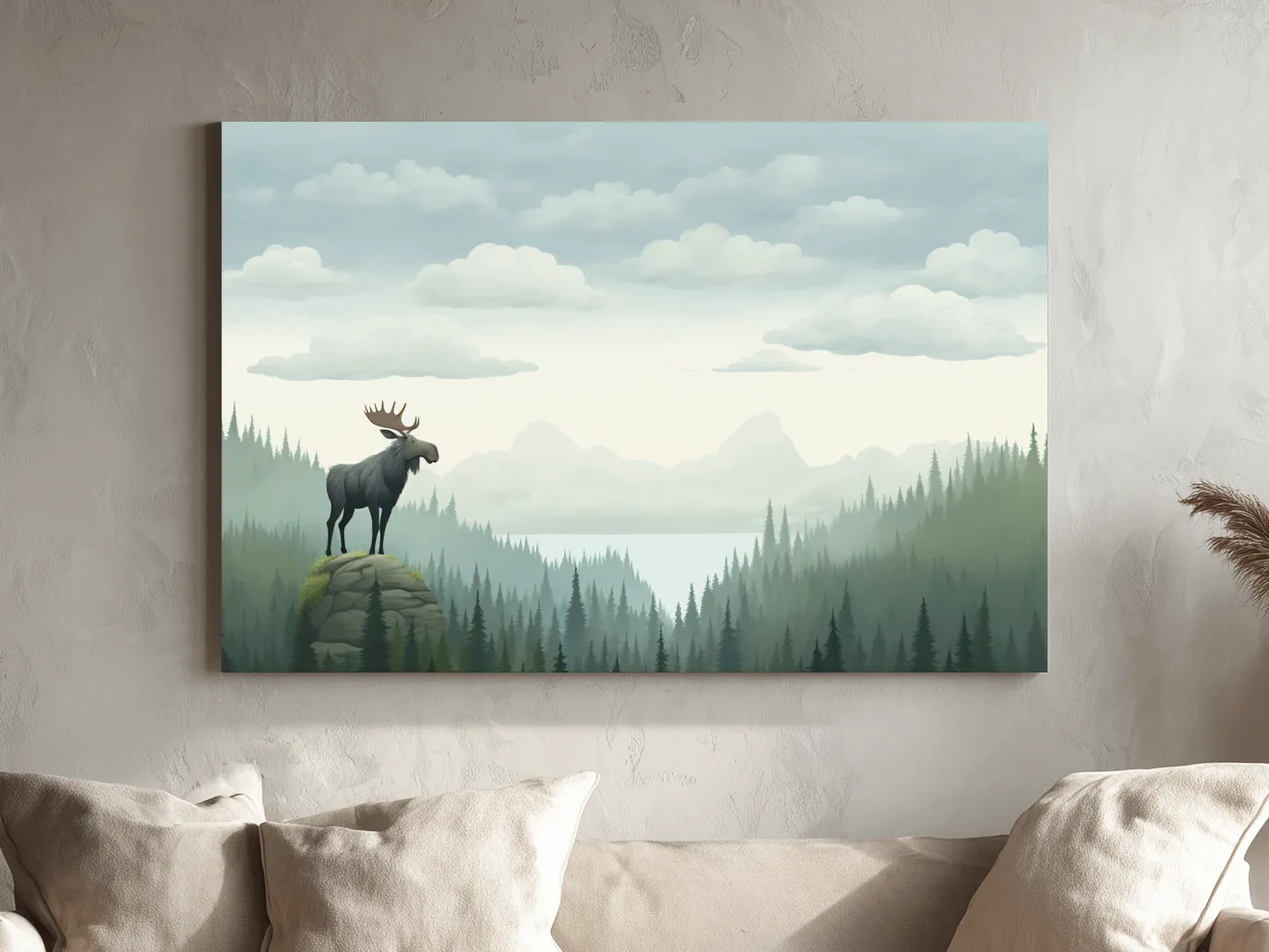 Majestic Moose Over Pine Forest - Nursery Wildlife Mountain Wall Art