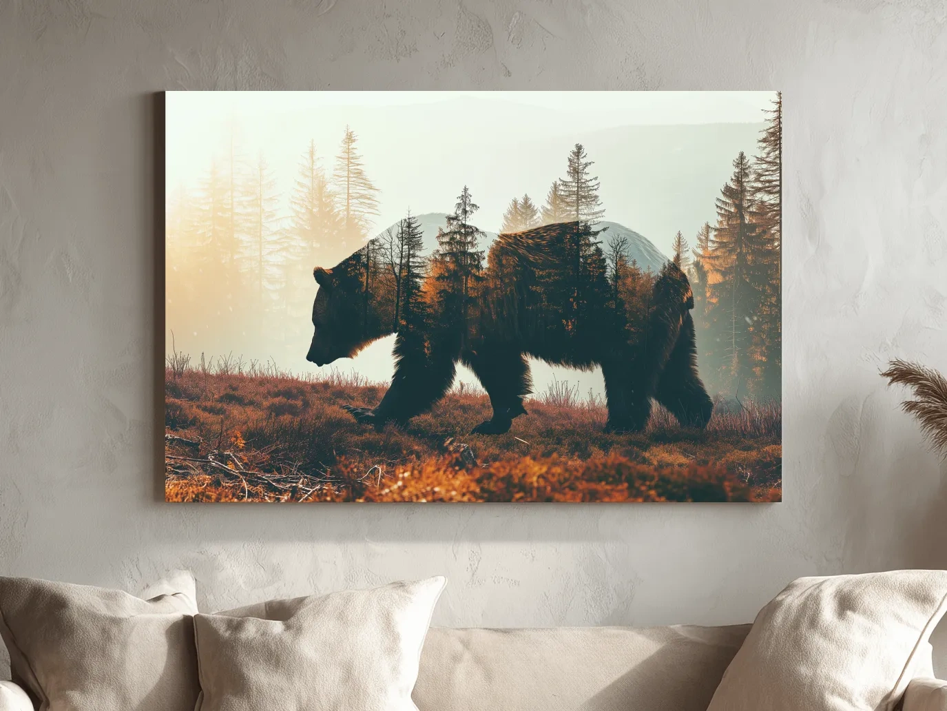 Double Exposure Grizzly Bear Forest - Misty Mountain Wildlife Photographic Artwork
