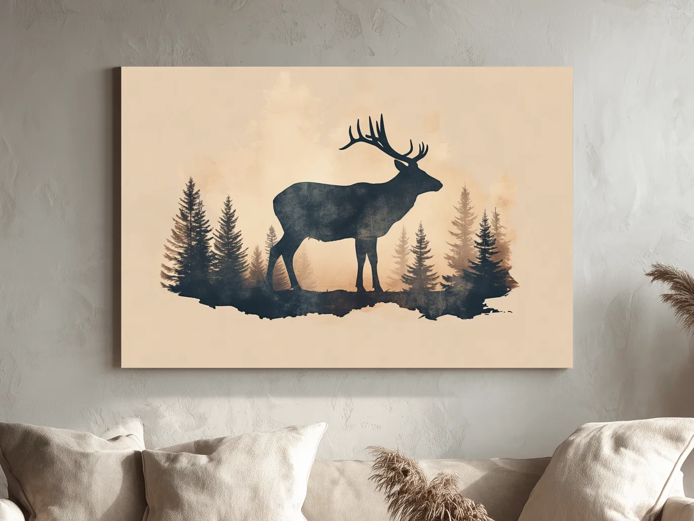 Vintage Sepia Deer Silhouette In Pine Forest - Rustic Woodland Artwork