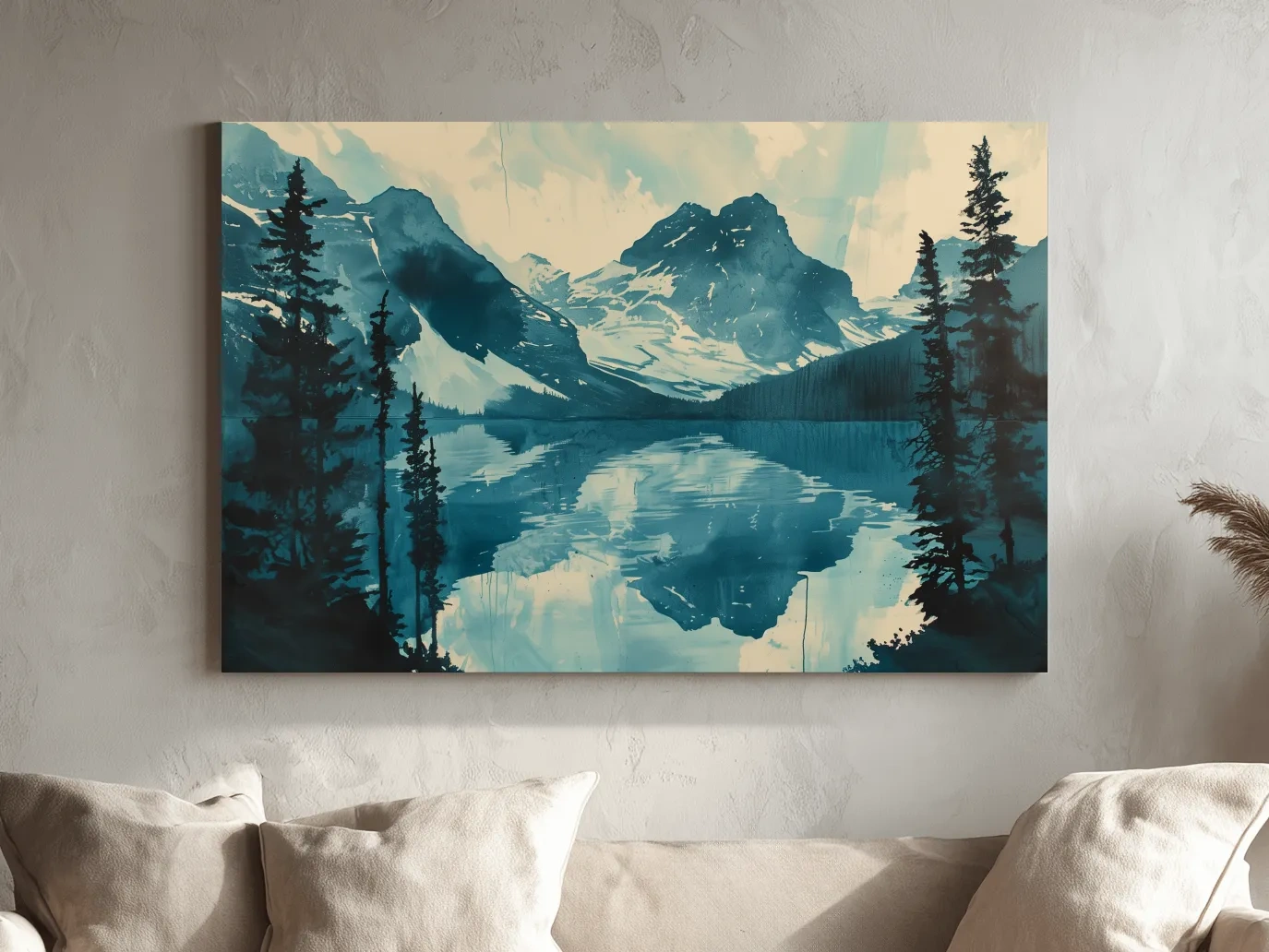 Rocky Mountains Alpine Lake Reflection - Watercolor Mountain Artwork