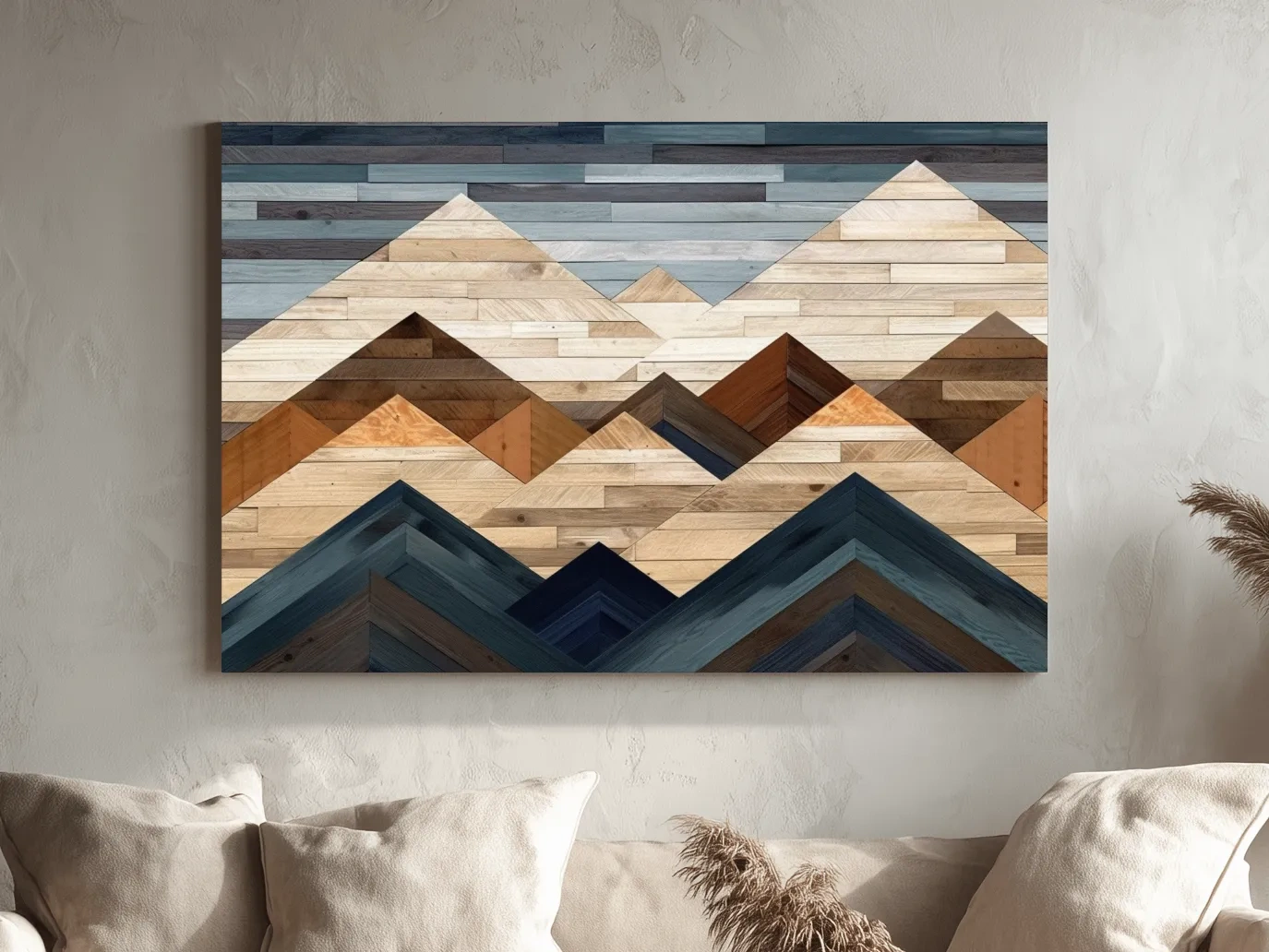 Geometric Reclaimed Wood Mountain Peaks - Modern Rustic Landscape Artwork