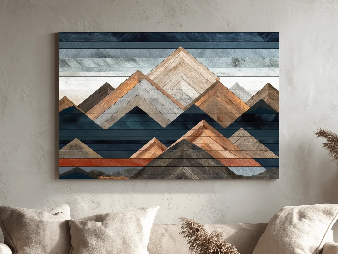Geometric Woodgrain Mountain Peaks - Modern Abstract Landscape Wall Art