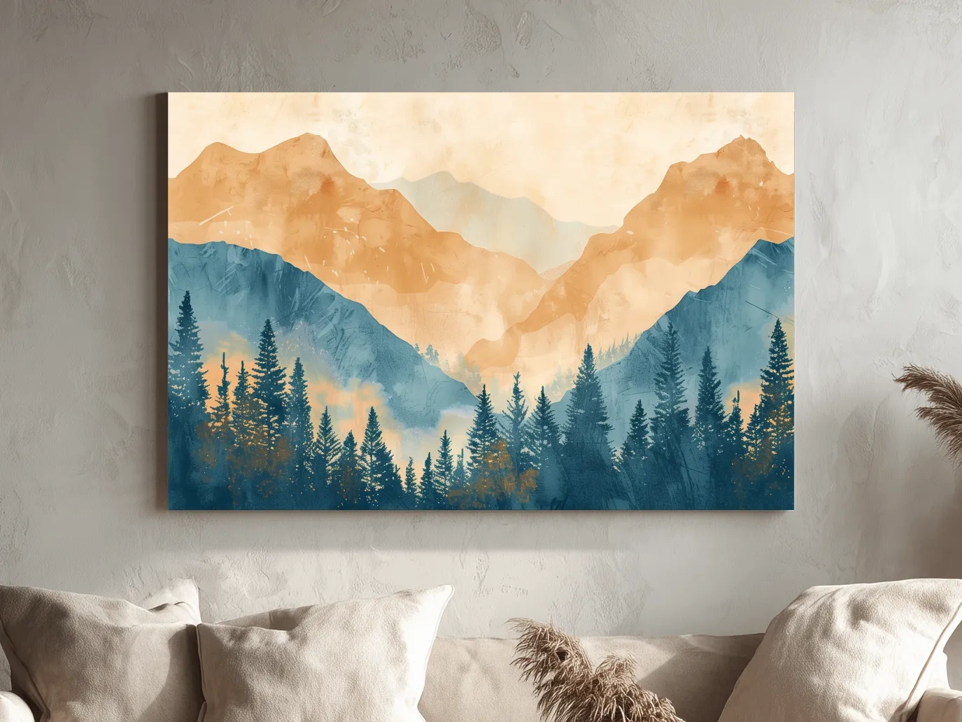 Misty Mountain Range Watercolor - Pine Forest Landscape Artwork