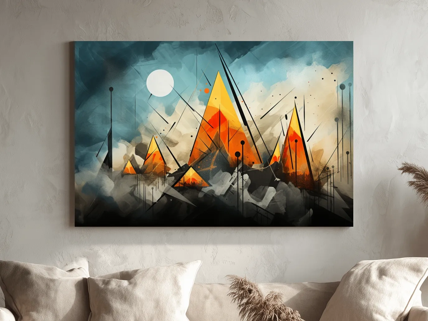 Energetic abstract mountain painting wall art