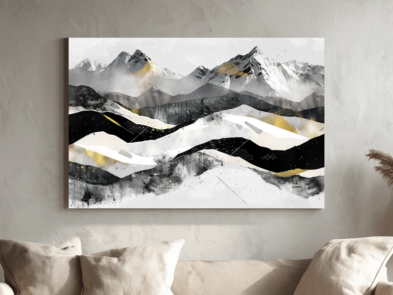 Abstract Mountain Range With Gold Accents - Modern Alpine Landscape Wall Art