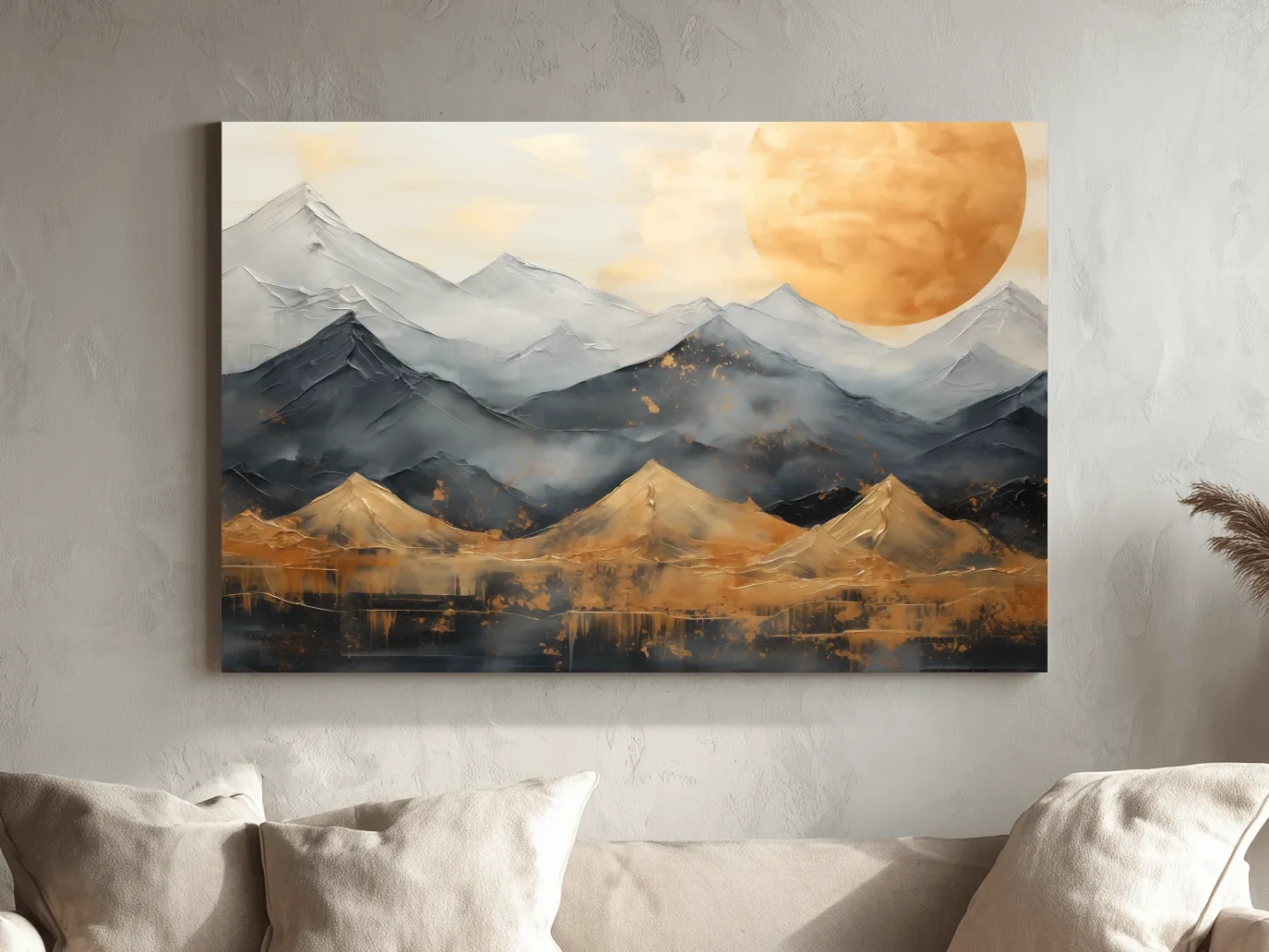 Gold Leaf Style Abstract Mountain Range Sunset - Modern Landscape Wall Art