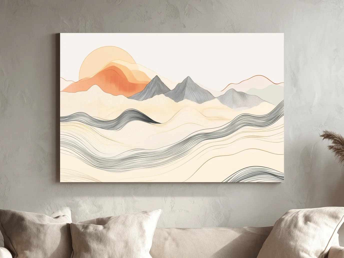 Minimalist Line Art Mountain Sunset - Abstract Landscape Wall Art