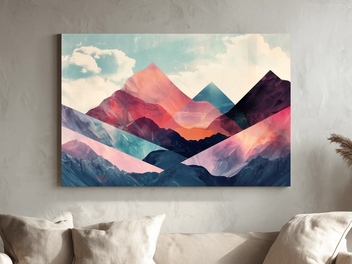 Vibrant Geometric Mountain Peaks - Modern Abstract Collage Wall Art
