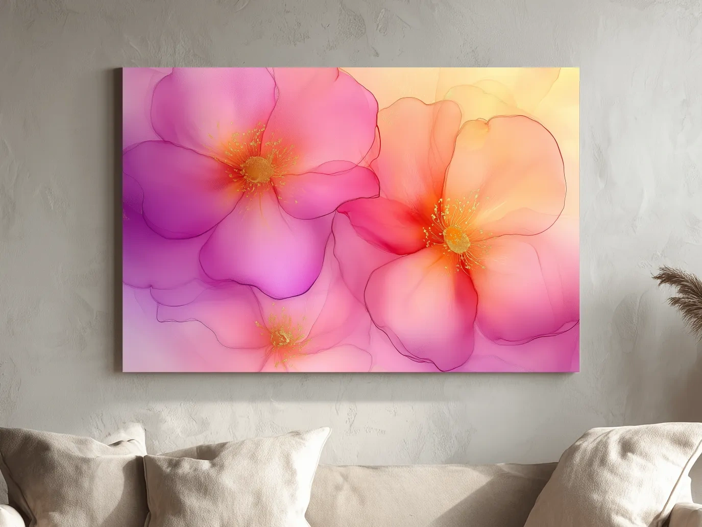 Vibrant Pink Blossom Watercolor Illustration - Modern Floral Wall Art