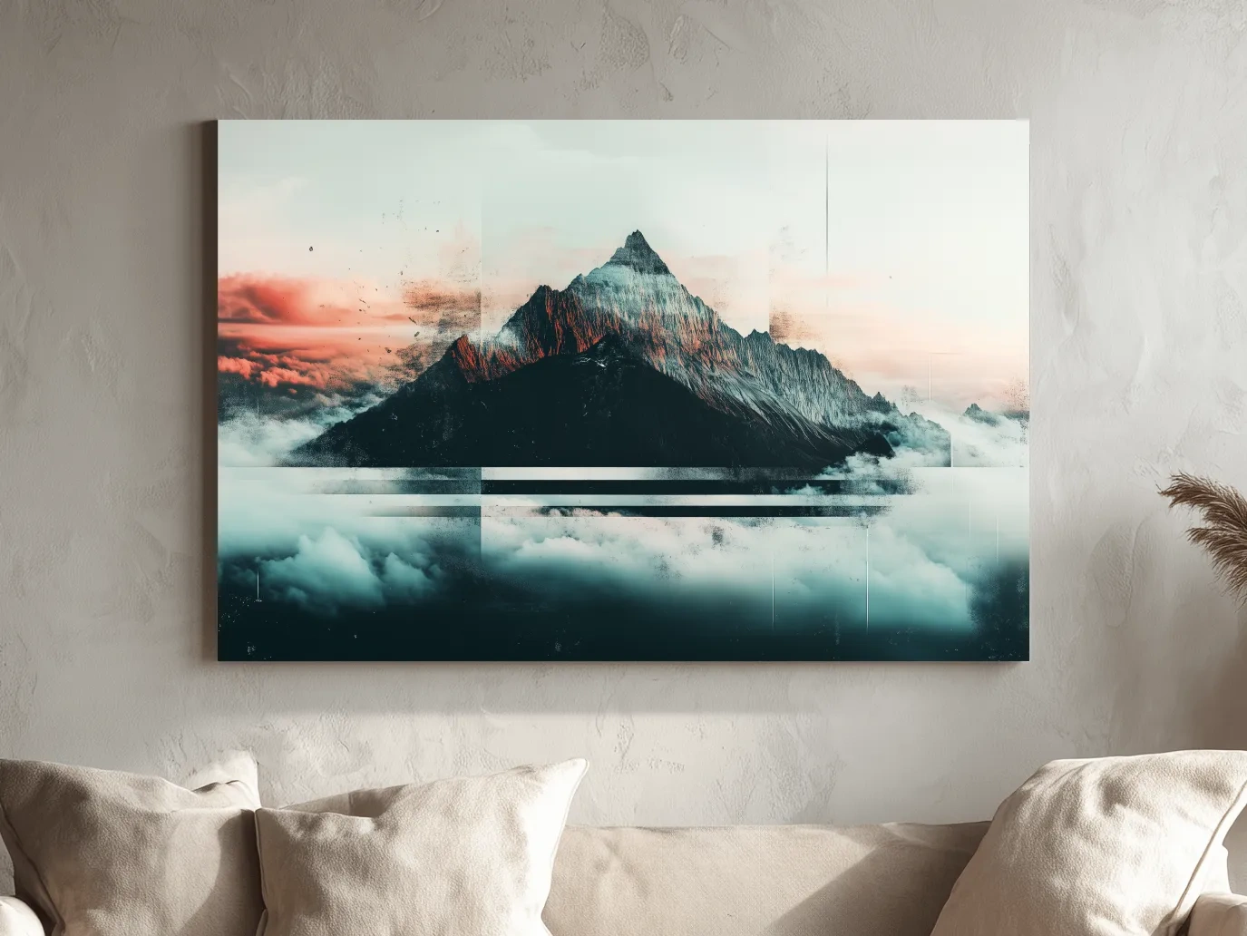 Abstract Sunset Alpine Peak Above Clouds - Glitch Style Mountain Wall Art