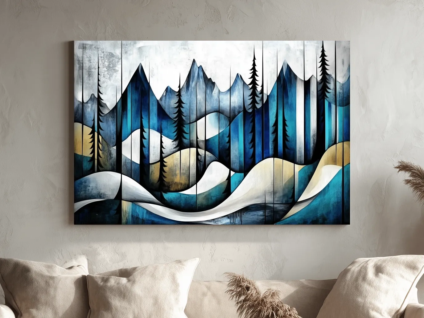 Abstract Alpine Forest Painting - Modern Mountain Wall Art