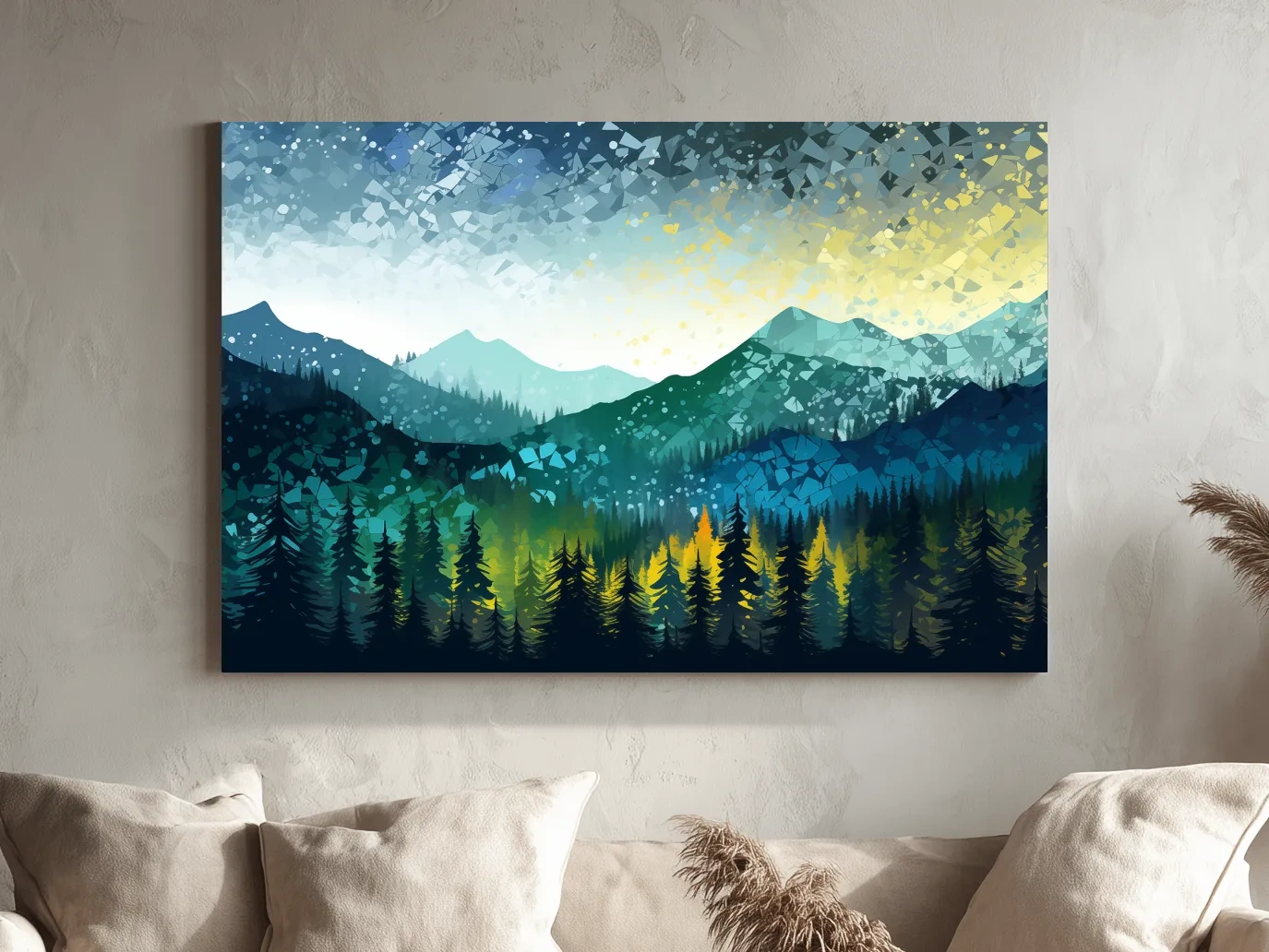 Geometric Mountain Forest Landscape - Abstract Mosaic Wall Art