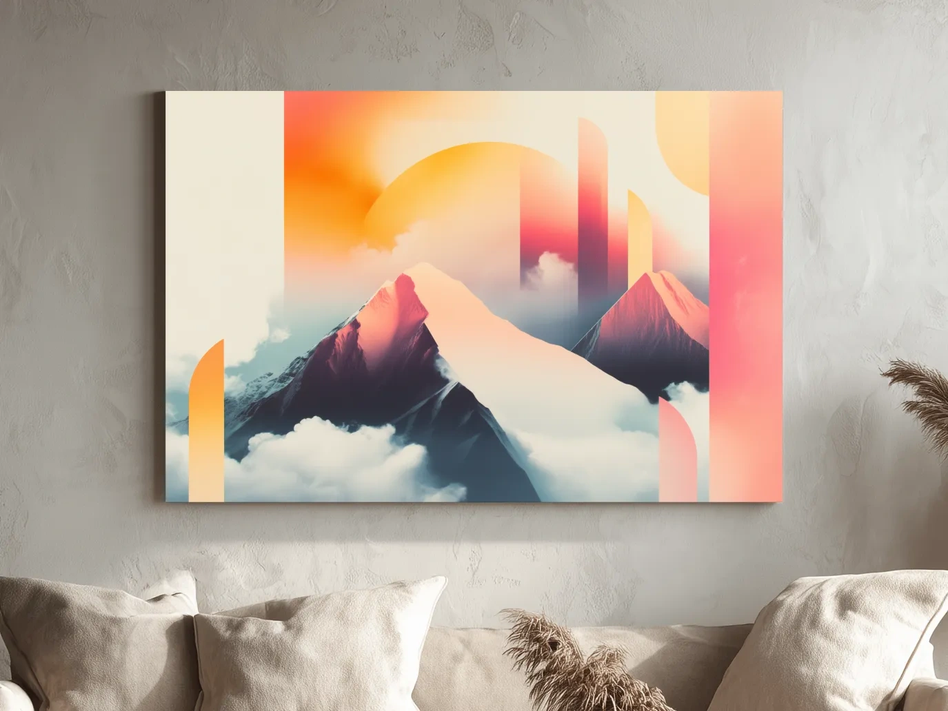 Abstract Rerto Sunrise Mountain Peaks - Modern Ski Poster Wall Art