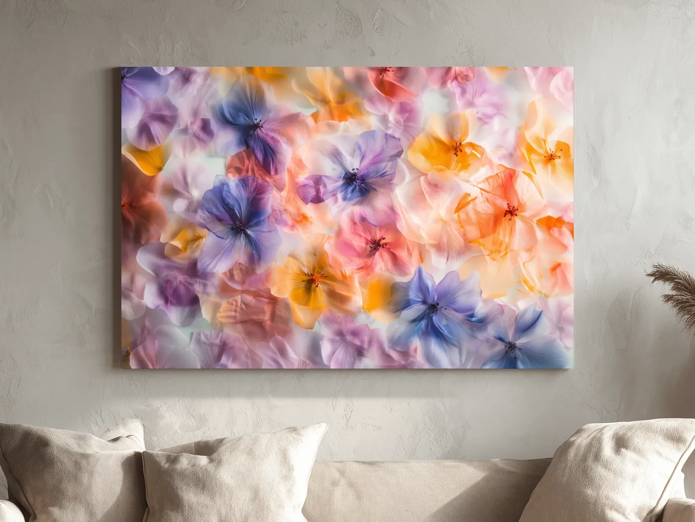 Oshibana Pastel Floral Petal Collage - Soft Botanical Wall Art