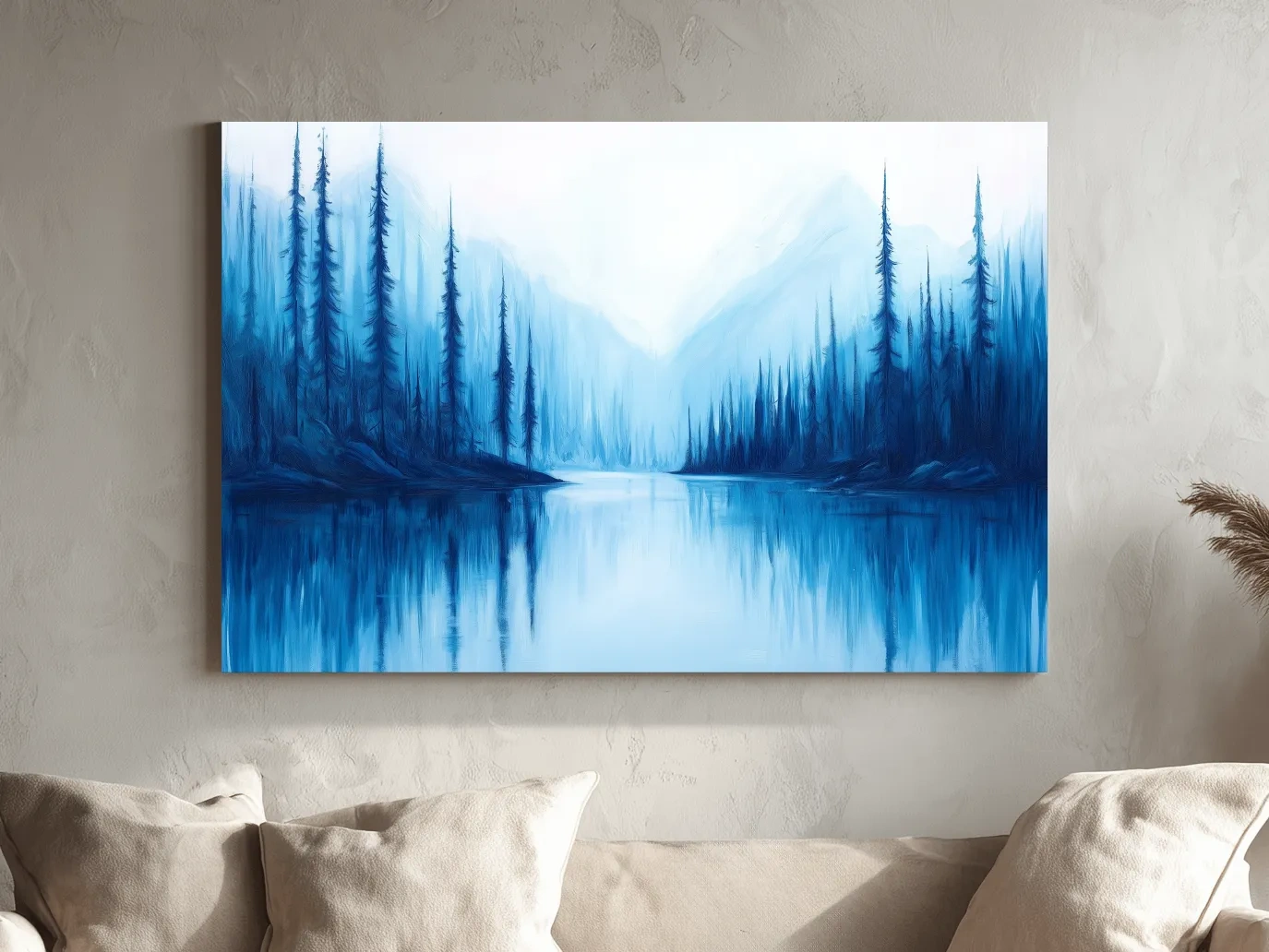 Misty Blue Alpine Lake & Pine Forest - Impressionist Landscape Painting Artwork