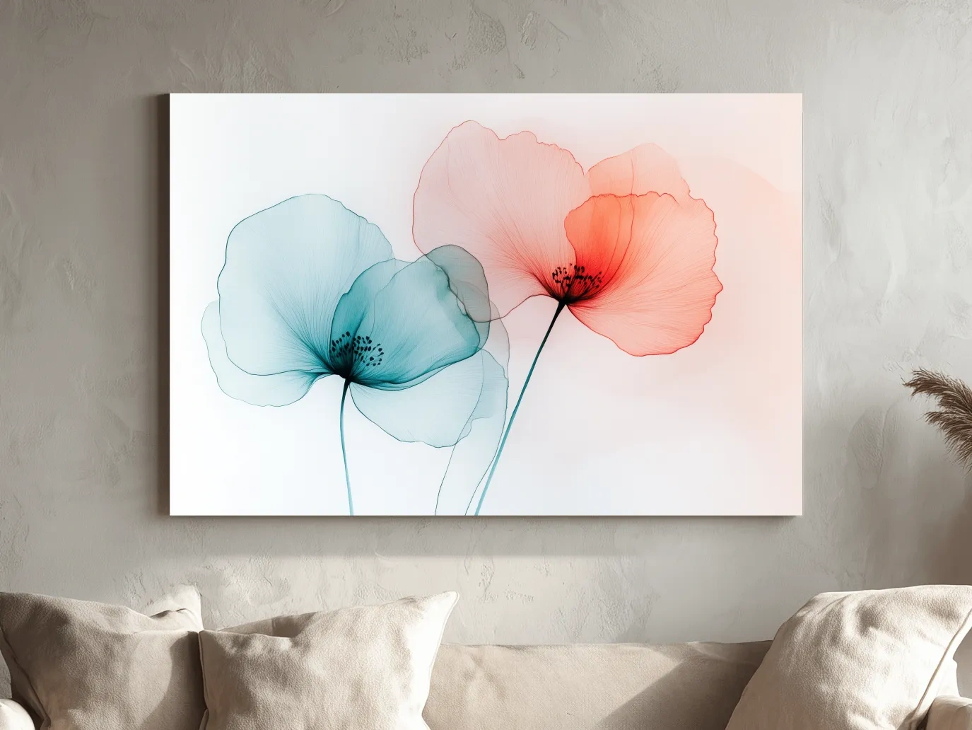 Minimalist Translucent Poppy Flowers Watercolour - Modern Botanical Wall Art