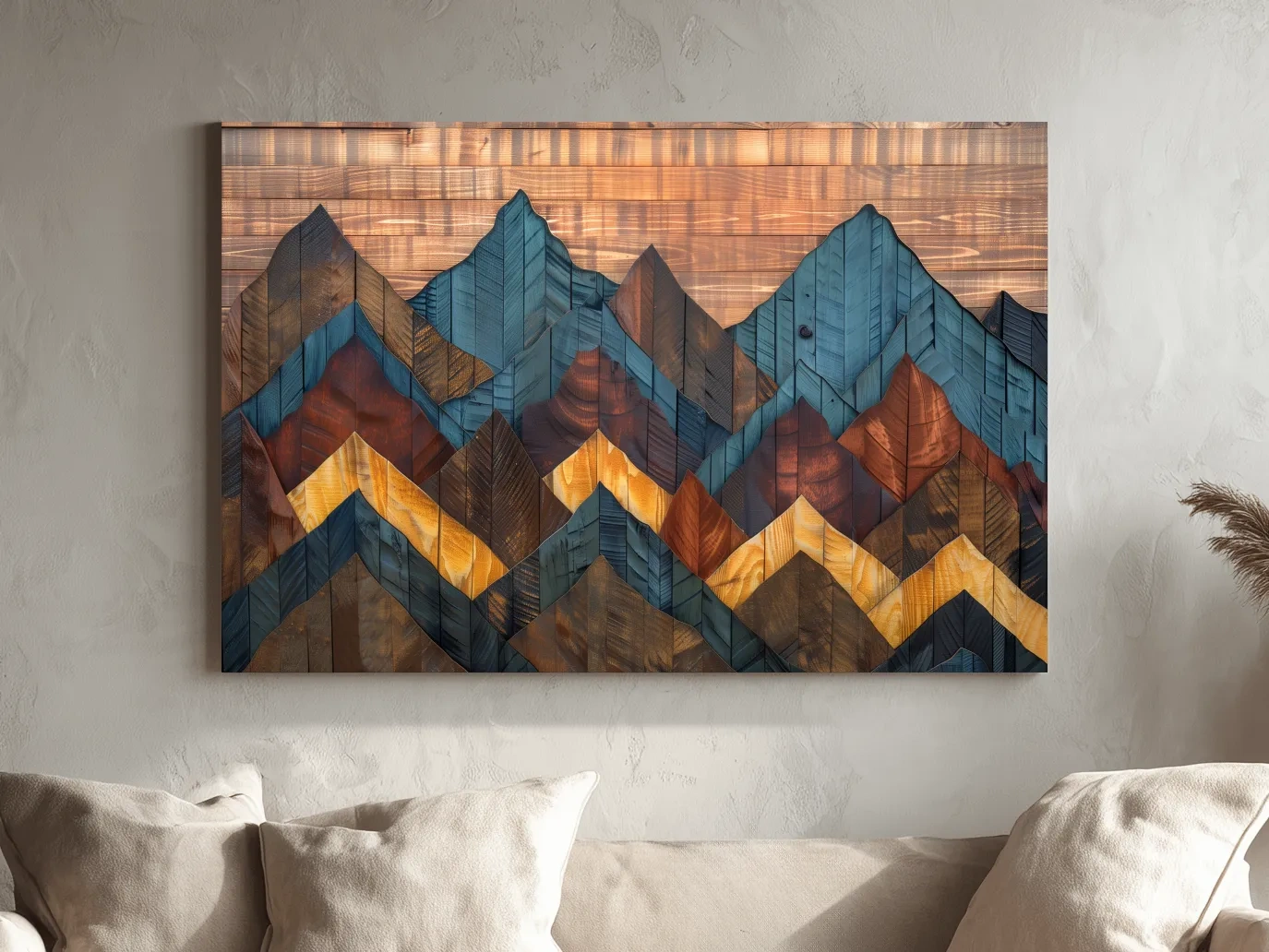 Geometric Wood Grain Mountain Range - Rustic Landscape Artwork