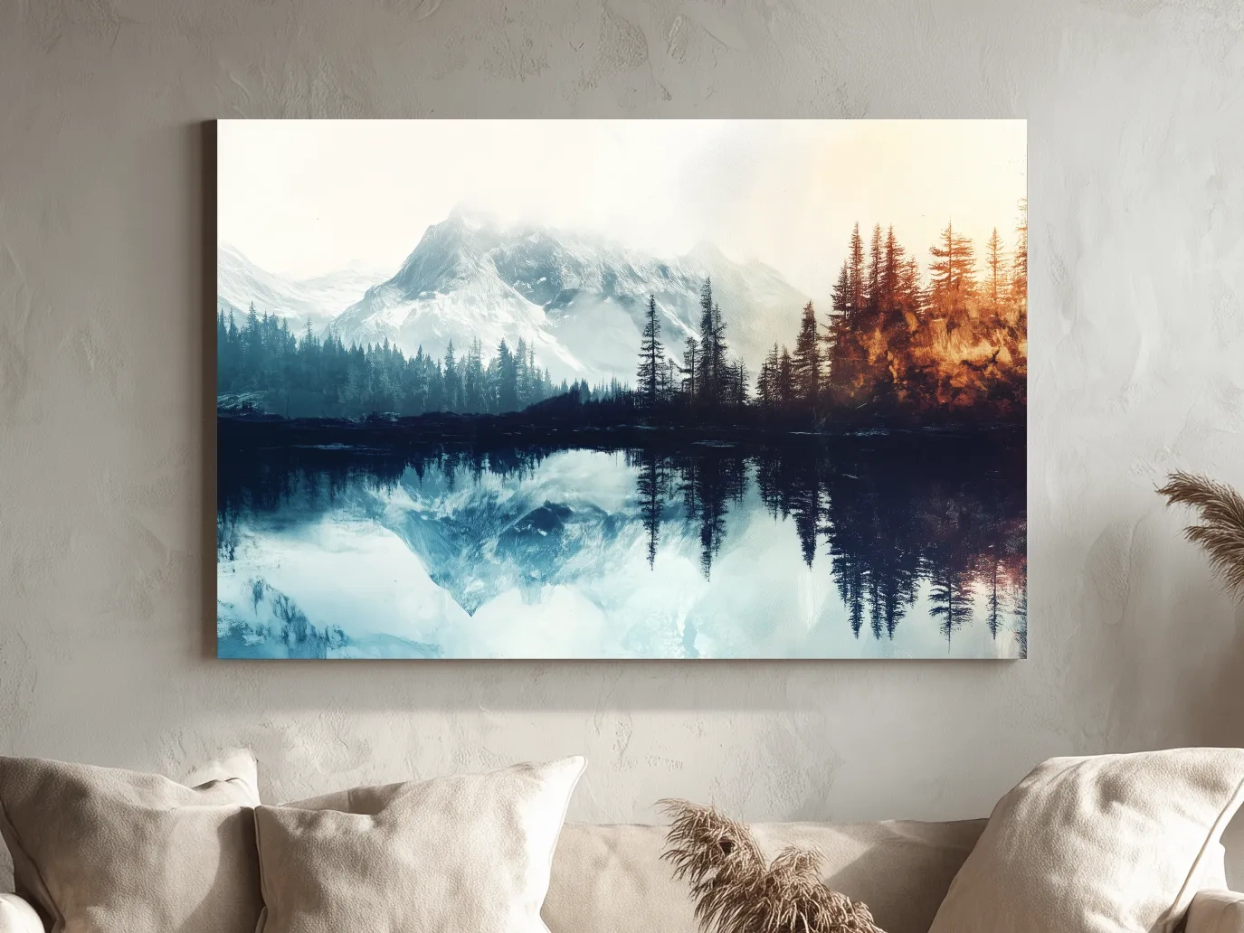 Misty Alpine Lake Reflection Landscape - Mountain Forest Sunrise Wall Art