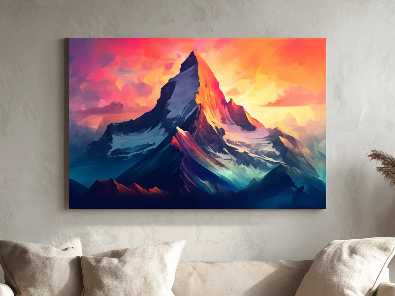 Vibrant Geometric Alpine Peak Sunrise - Modern Abstract Mountain Wall Art