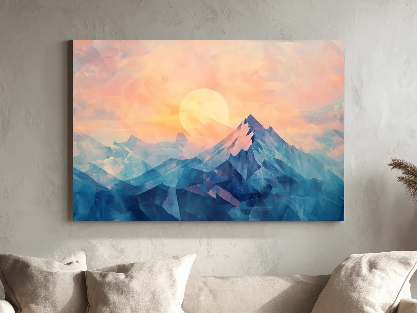 Sunset Mountain Peaks Mosaic In Pastel Hues - Modern Abstract Wall Art