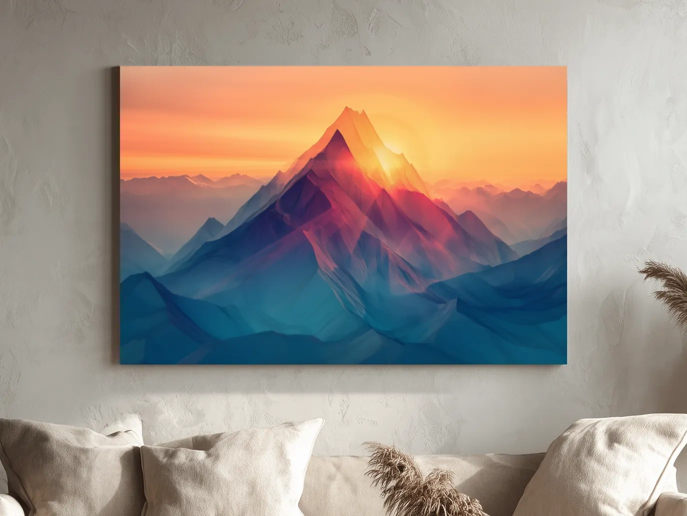 Vibrant Abstract Sunset Mountain Peak - Surreal Landscape Wall Art