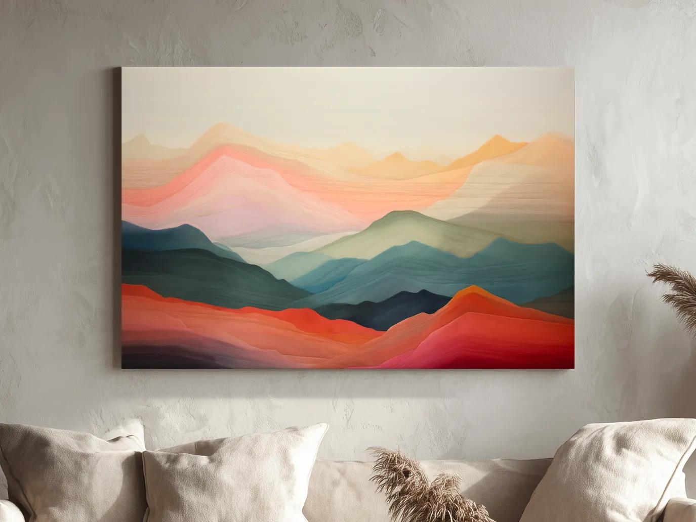 Dreamy Abstract Mountain Ranges In Warm Sunset Tones - Modern Landscape Wall Art