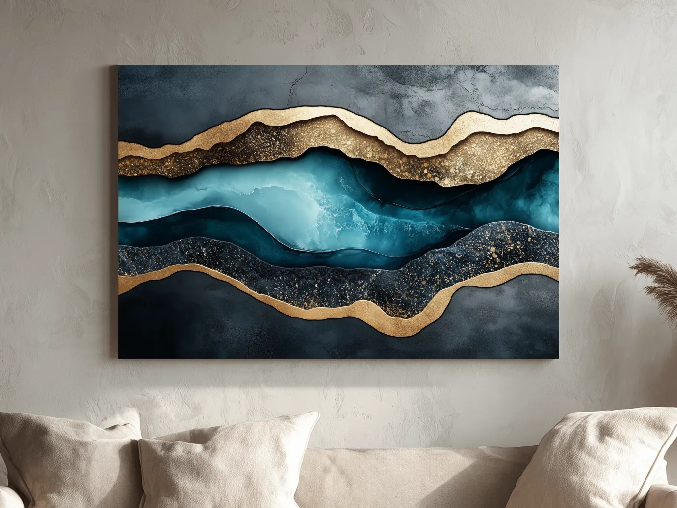 3D Natural Geode Resin Abstract Layers - Modern Gold Foil Texture Wall Art