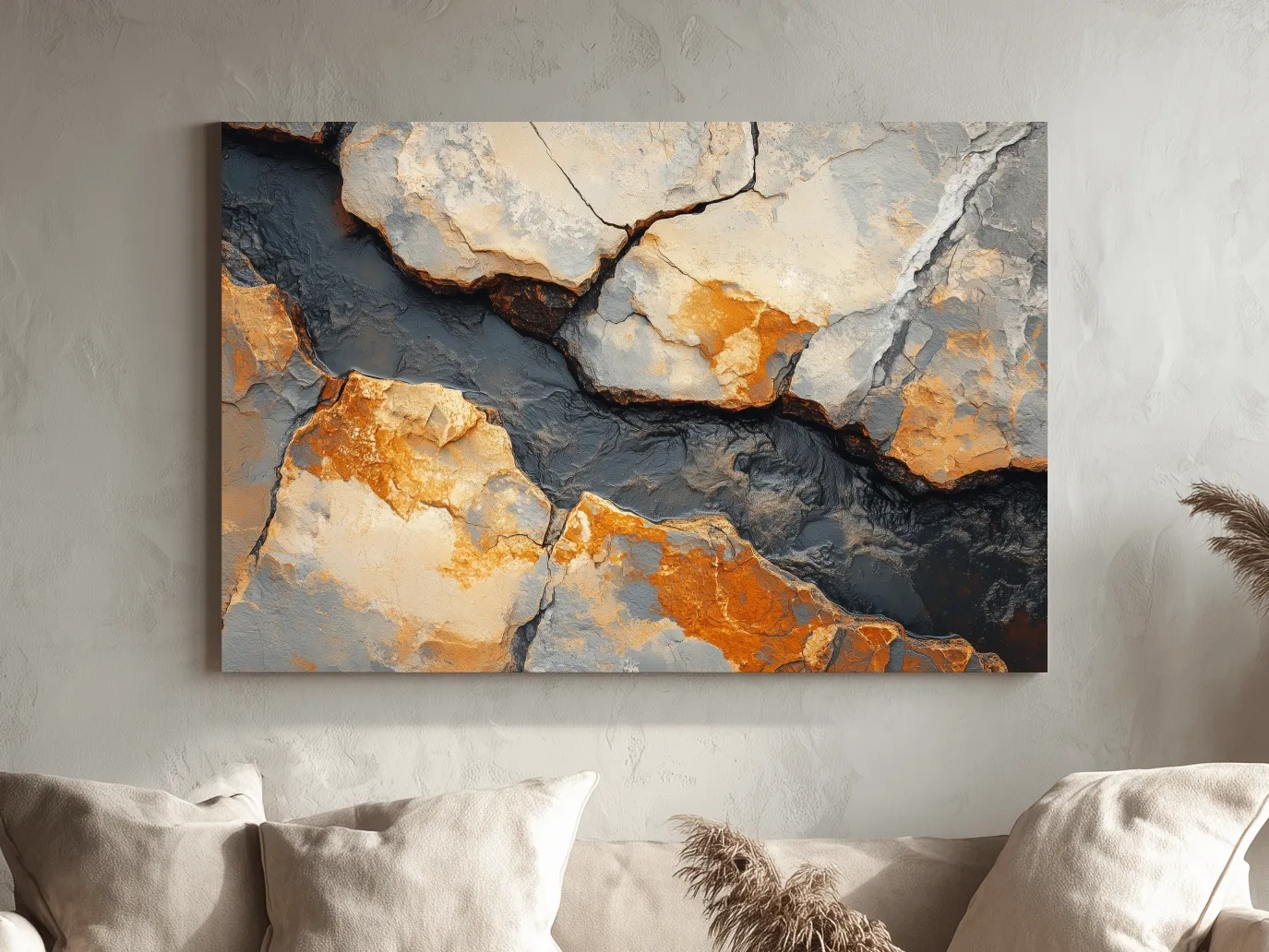 Rust And Slate Cracked Stone Texture - Rustic Geology Wall Art