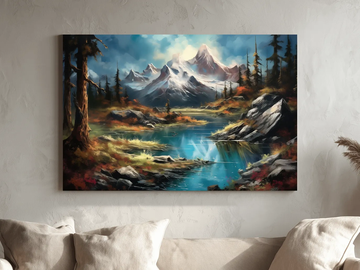 Alpine Lake And Snowcapped Peaks - Dramatic Landscape Painting Wall Art