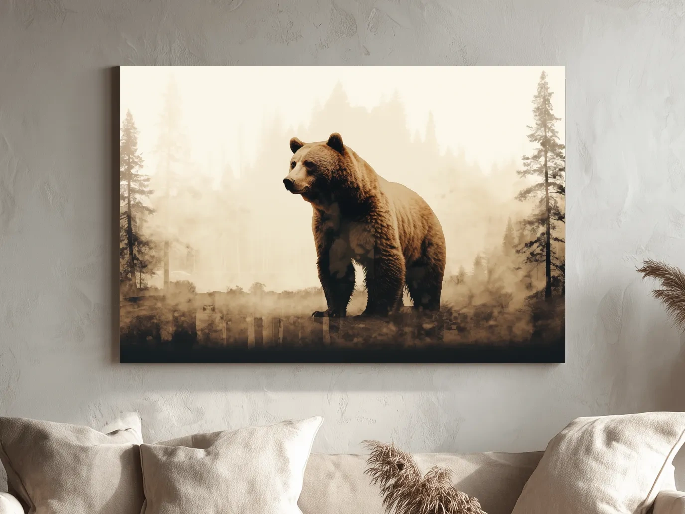 Grizzly Bear Double Exposure Forest - Rustic Wildlife Nature Wall Art