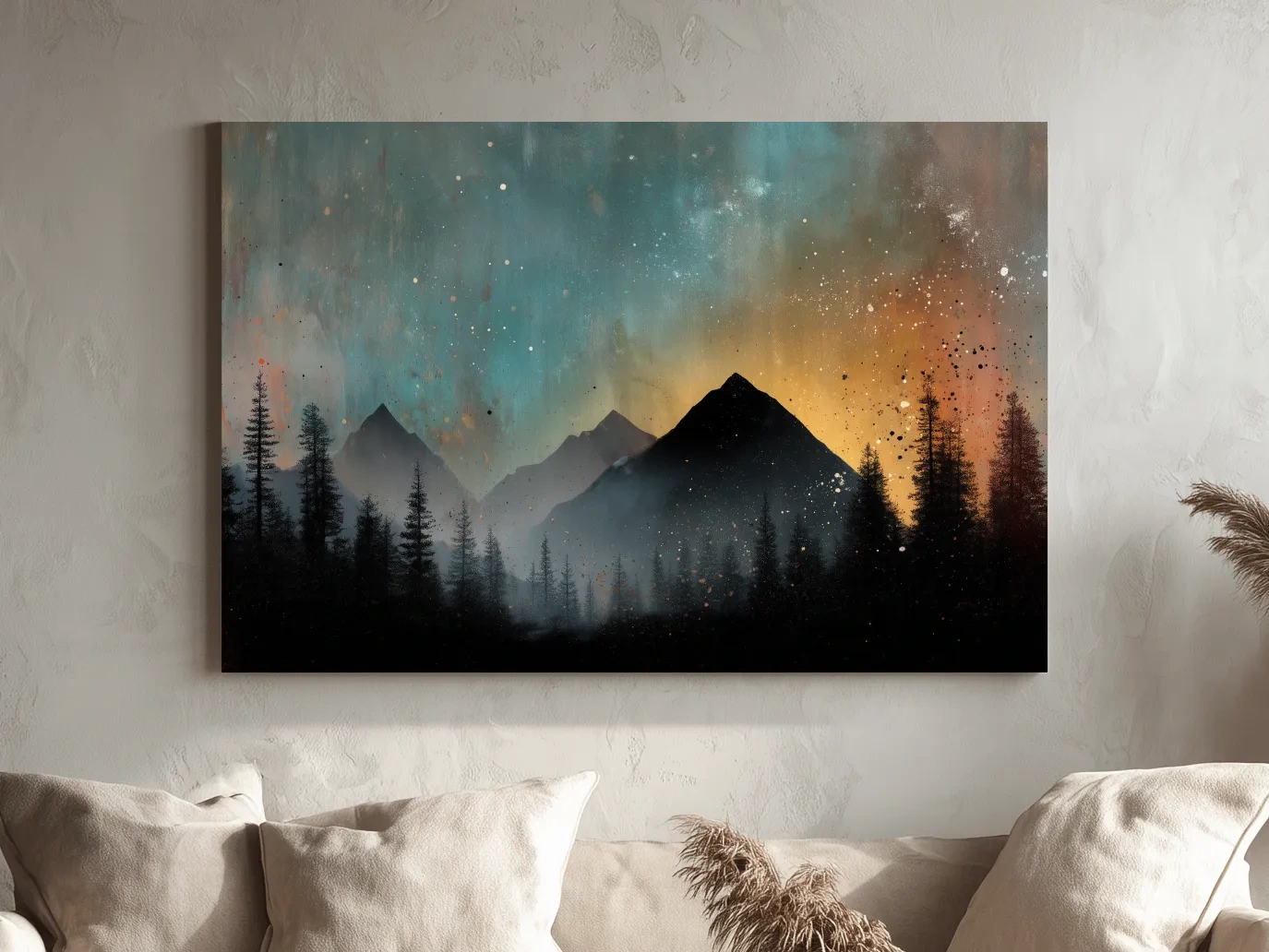 Moody Mountain Sunset Silhouette - Abstract Pine Forest Wall Art