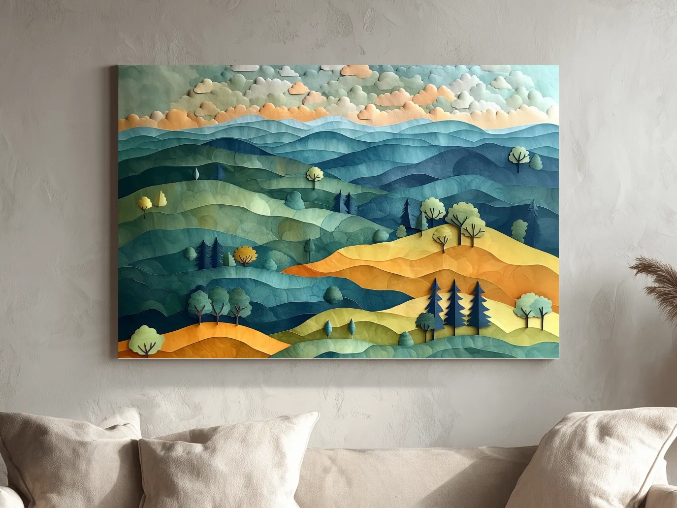 Layered Paper Cut Mountain Landscape - Colorful Modern Nature Wall Art