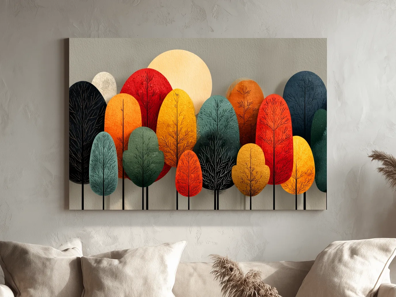 Mid-Century Abstract Autumn Forest Trees - Modern Scandinavian Landscape Artwork