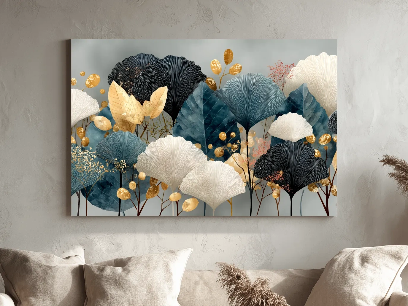 Luxe Ginkgo Leaves Botanical Illustration - Modern Japandi Wall Art