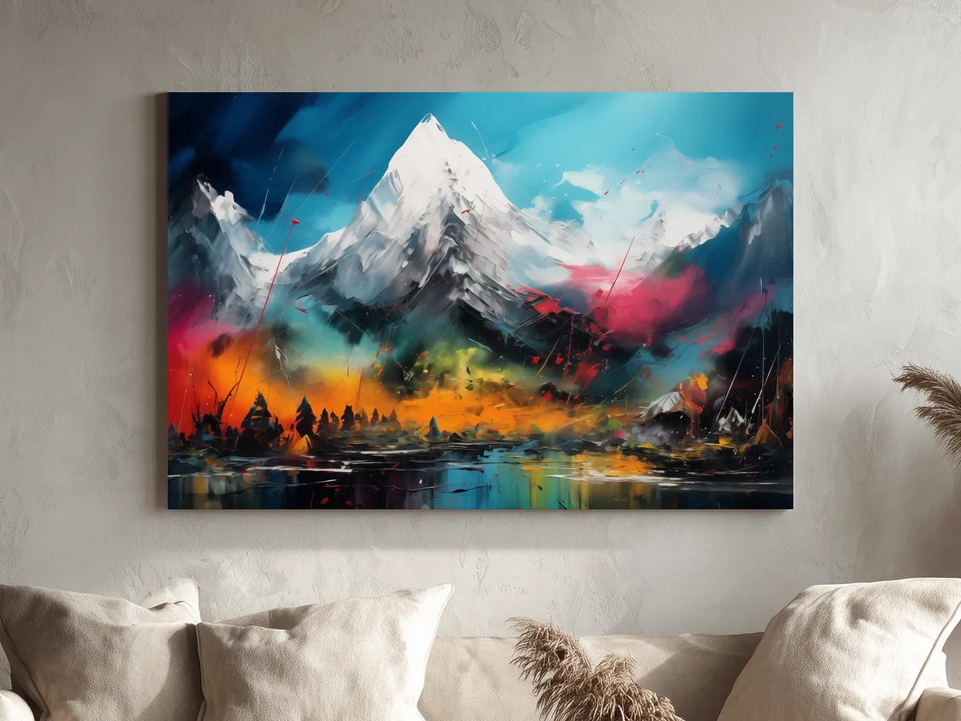 Vibrant Abstract Alpine Mountain Peaks - Colorful Impasto Painting Style Wall Art