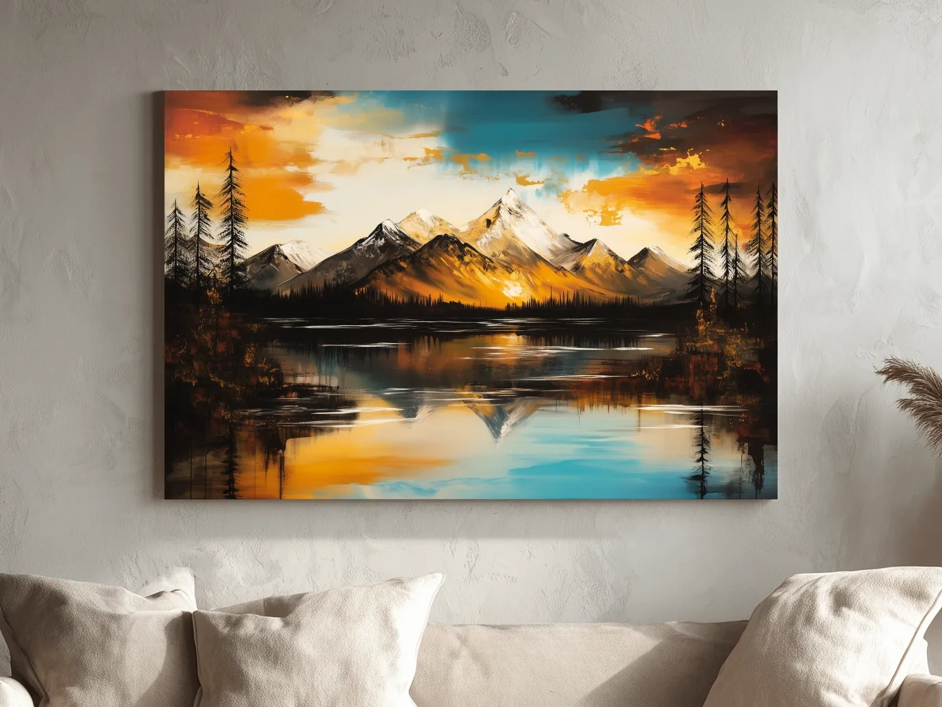 Alpine Mountain Sunset Oil Painting - Abstract Landscape Wall Art