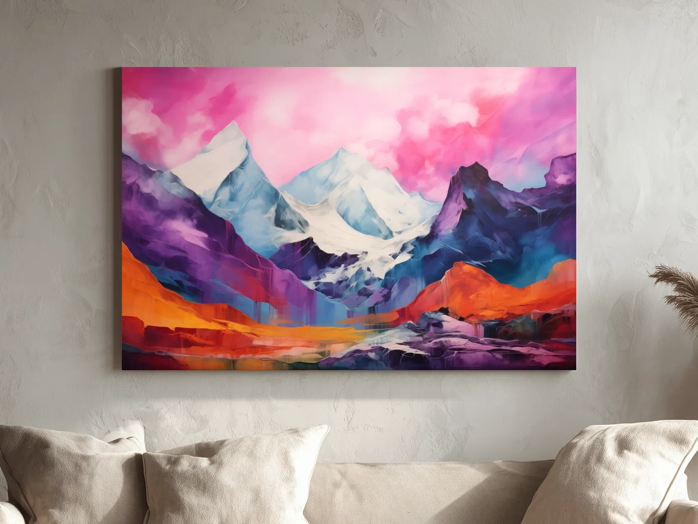 Vibrant Abstract Alpine Mountain Landscape Painting - Colorful Contemporary Wall Art