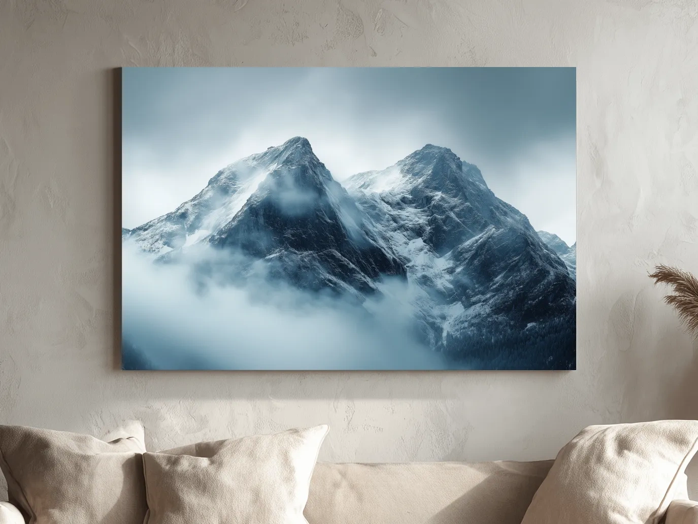 Moody Snowcapped Mountain Peaks - Atmospheric Alpine Photographic Wall Art