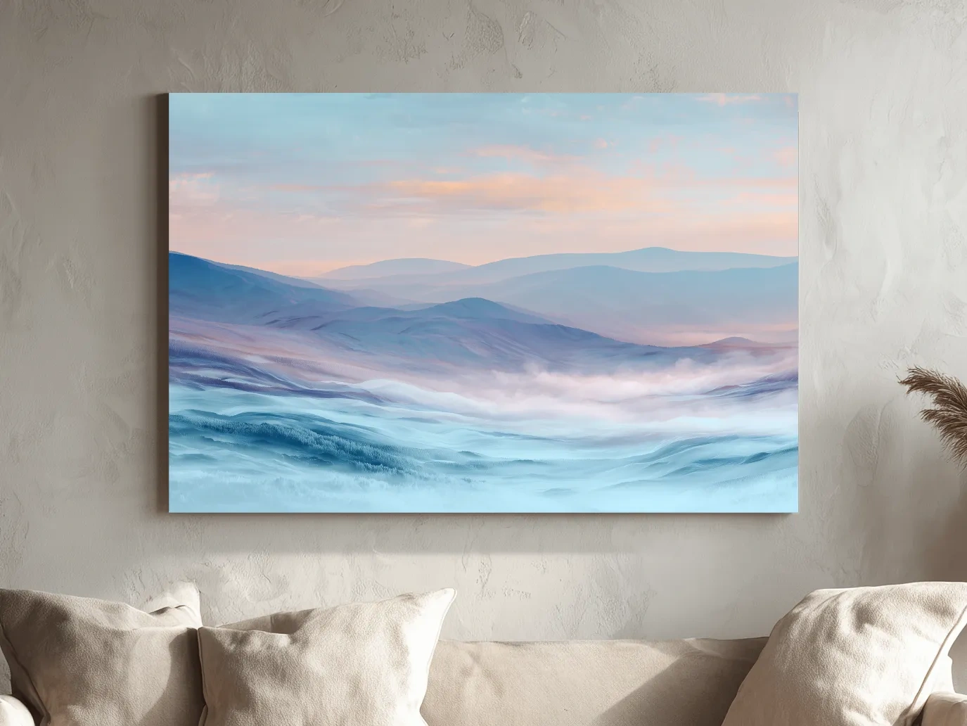 Ethereal Pastel Misty Mountain Landscape - Serene Abstract Forest Wall Art