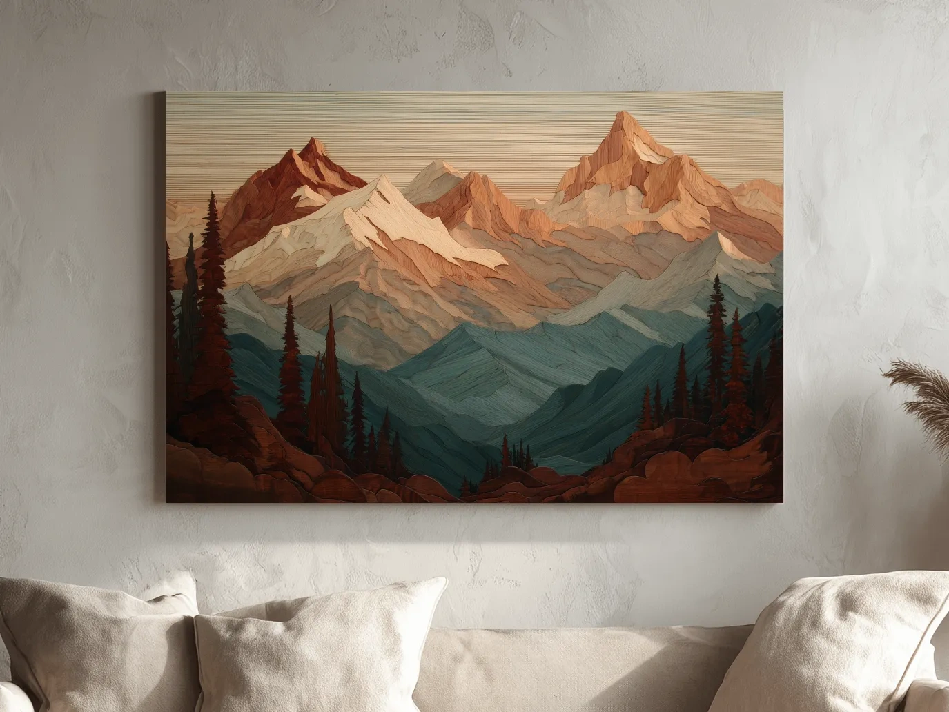 Layered Wood Alpine Mountain Range - Textured Topographic Landscape Wall Art