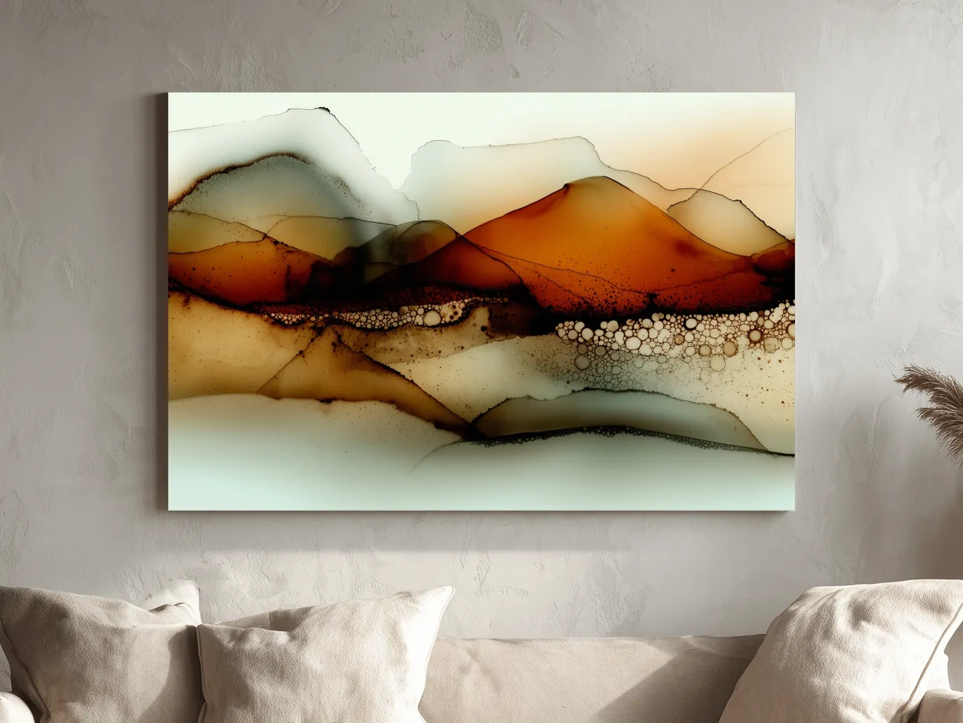 Amber Alcohol Ink Mountains - Abstract Landscape Wall Art