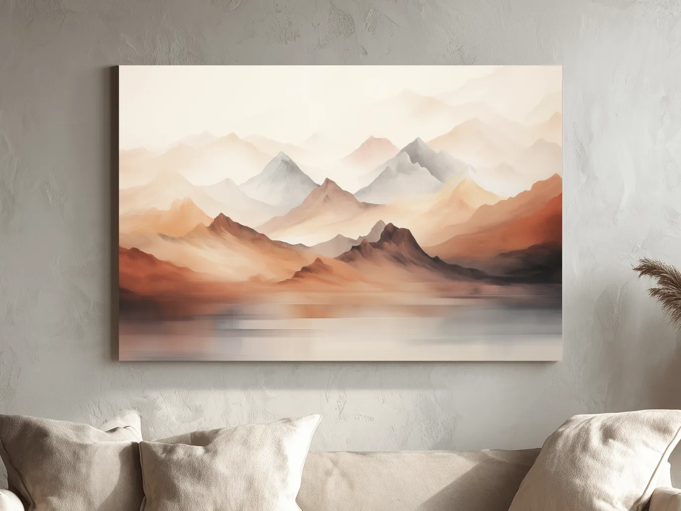 Pastel Mountain Range Watercolor - Warm Neutral Landscape Wall Art