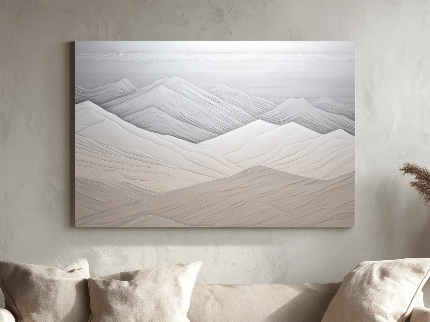 Minimalist Layered Mountain Relief Landscape - Monochrome Wall Art