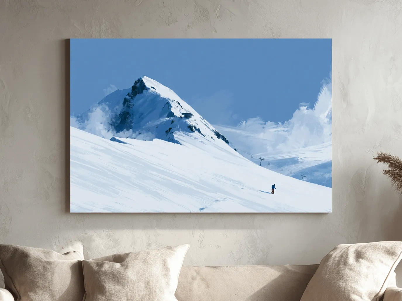 Minimalist Backcountry Skier Painting - Alpine Winter Landscape Wall Art