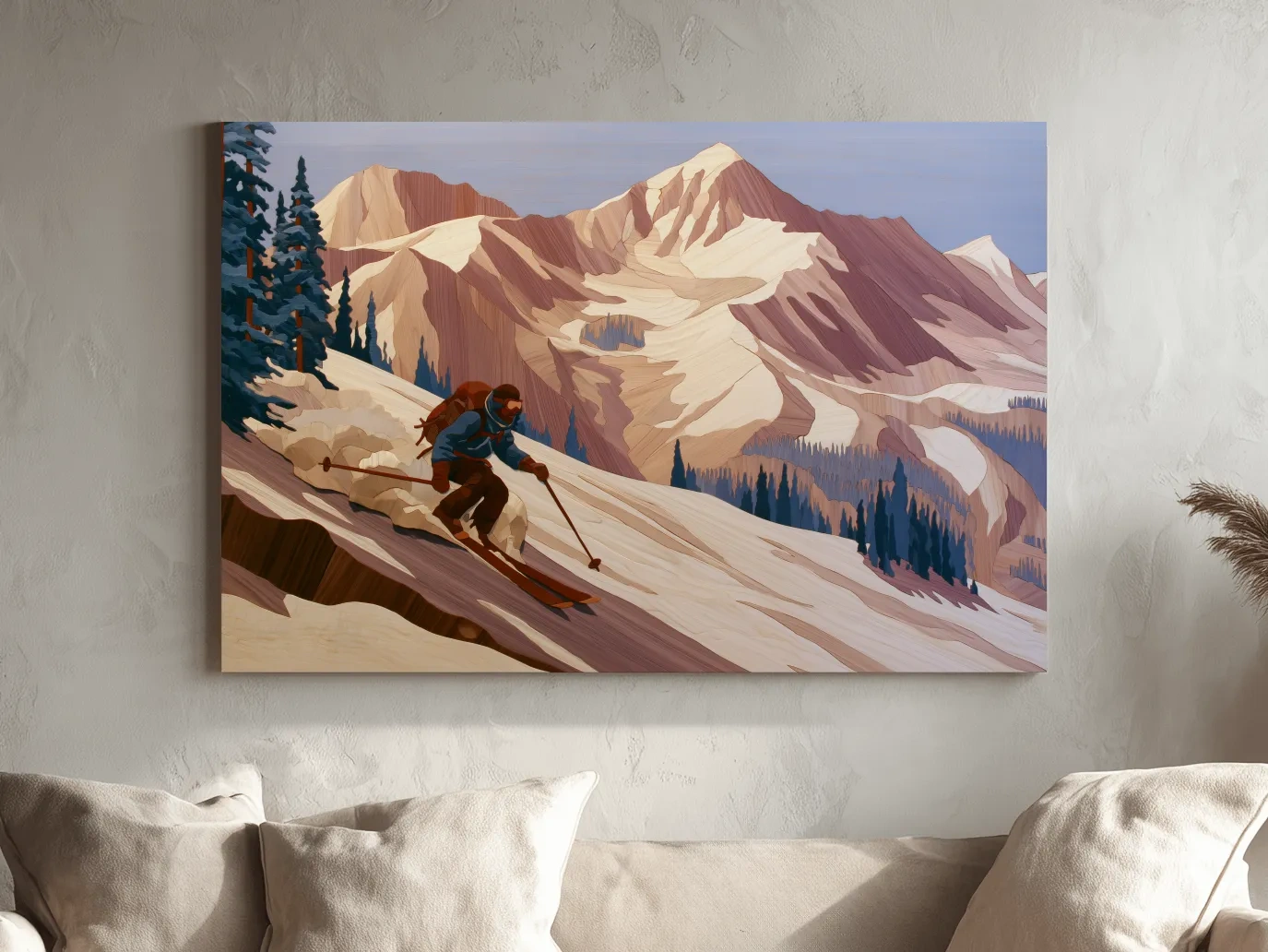 Backcountry Skier Descending Snowy Alpine Peaks - Modern Outdoor Adventure Wall Art